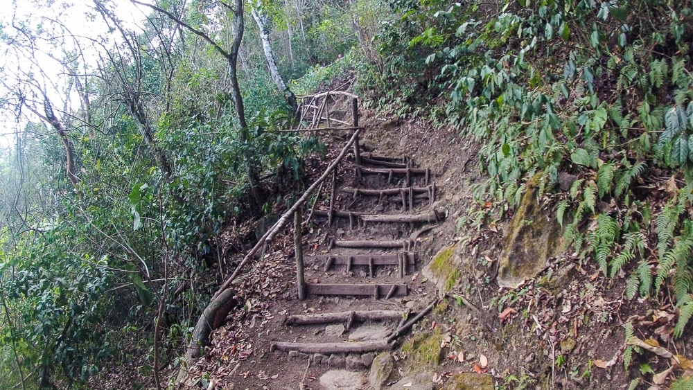 Convenient steps to start your route along the hiking trail to the top of Gros Piton