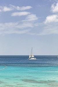 Catamaran on the West Coast of Barbados. Imagine this view from your hotel room.