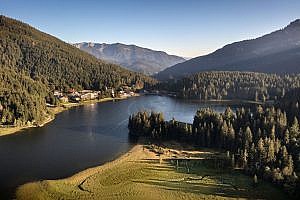 Arabella Alpenhotel Spitzingsee, A Tribute Portfolio hotel by Marriott drone view over lake