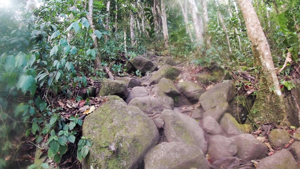 Rocks and boulders make up some of the route to the top of Gros Piton