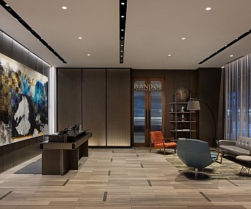 A photograph of the lobby of The Hyatt Centric The Loop Chicago. Chicago Architecture.