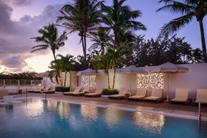 Hotel exterior prepared for a professional photo shoot at sunrise