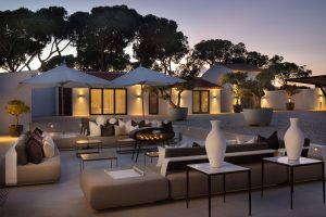 Luxury villa terrace at dusk, Algarve Portugal