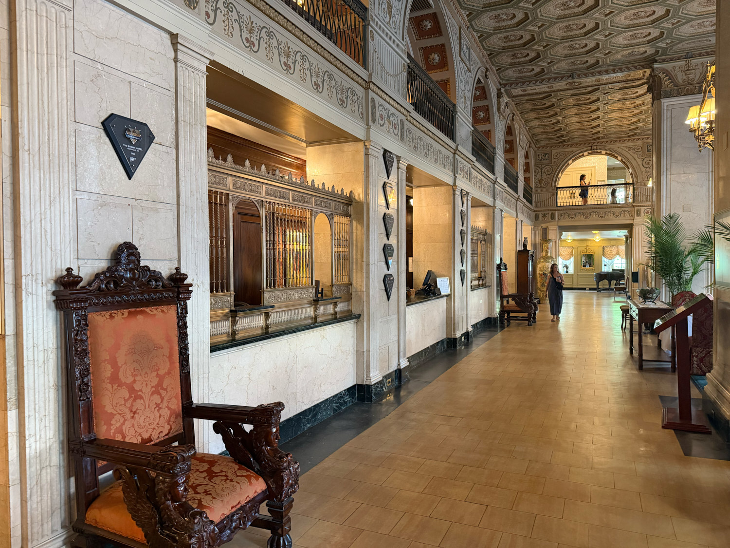 Historic reception hall inside The Brown Hotel in Louisville