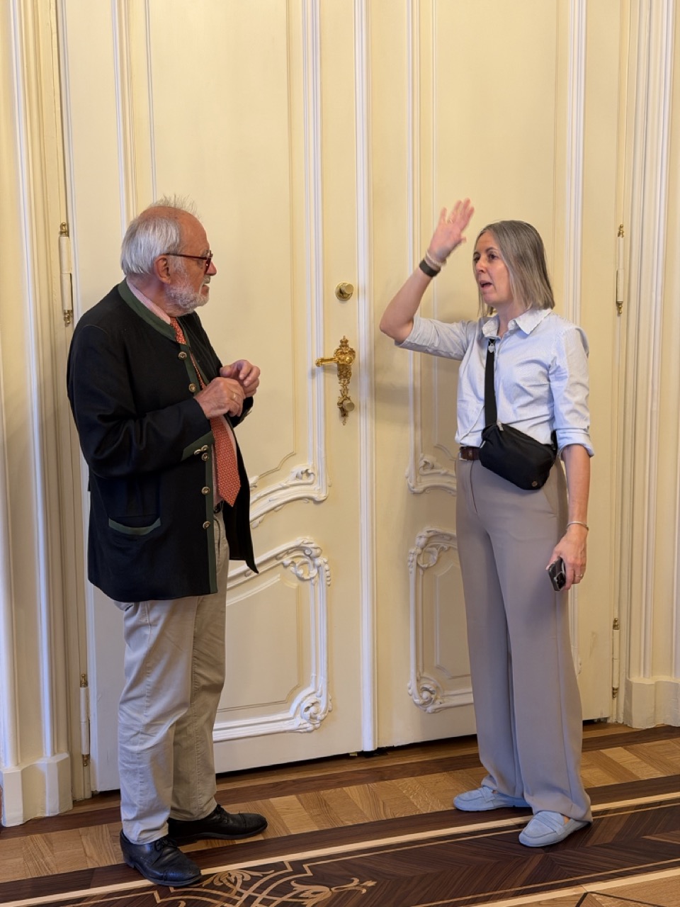 Suzanne Graffham talking with Michael Moser during a private history tour at Hotel Imperial Vienna